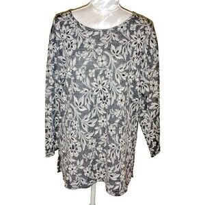 Monochrome floral round collar tight knit jaquard sweater M Whimsigoth Feminine